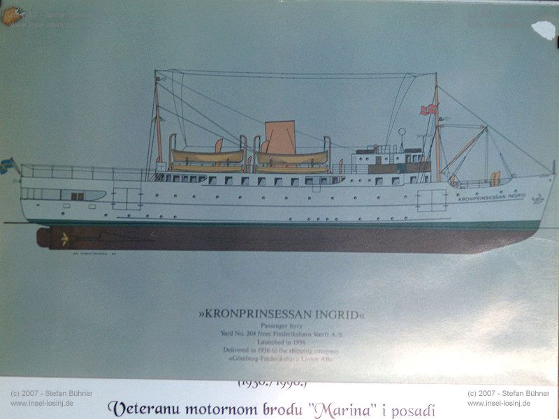 Zeichnung des Motorschiffes Kronprinsessan Ingrid, das heutig Motorschiff Marina 