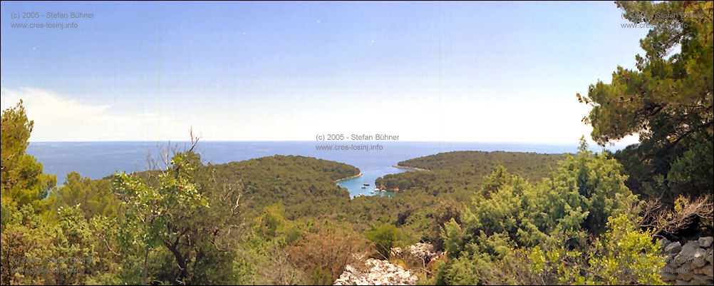 Panoramafotos von der Insel Losinj - Blick vom Wanderweg Veli Losinj - Sveti Ivan - Balvanida ind die Bucht Krivica auf der Insel Losinj
